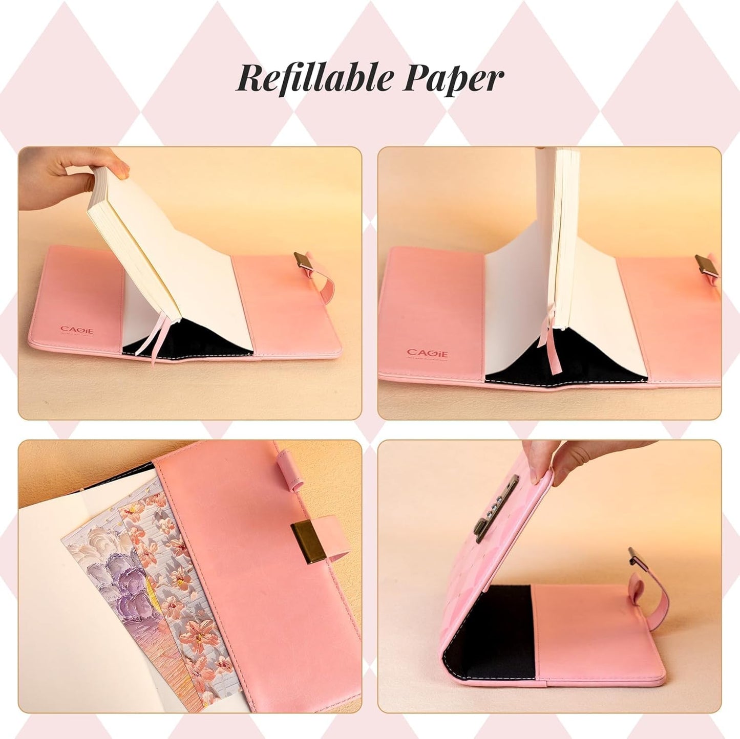CAGIE Diary with Lock for Girls Women Pink Vintage Journal with Lock Refillable Leather Locked Diary 224 Pages Secret B6 Lockable Journals with Gift Box for Teen Girls 8.0 x 5.5 Inch