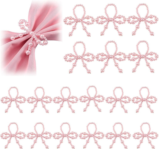 18 Pcs Pink Pearl Napkin Rings Adjustable Imitation Pearl String Elegant Napkin Holders for Weddings Dinner Parties and Everyday Use