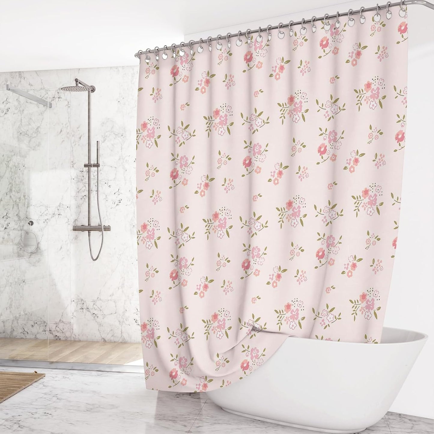 Mocsicka Pink Flower Shower Curtain Girly Shower Curtains for Bathroom Pastel Pink Curtain for Bathtub Gift for Girl (Pink, 71x71inch)