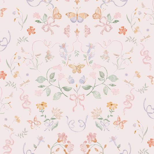 Ismoon Pink Wallpaper Peel and Stick Floral Wallpaper 17.3in x 32.8ft Green Leaf Contact Paper Vintage French Butterfly Wall Paper for Bedroom Kitchen Nursery Girls Room Removable Vinyl