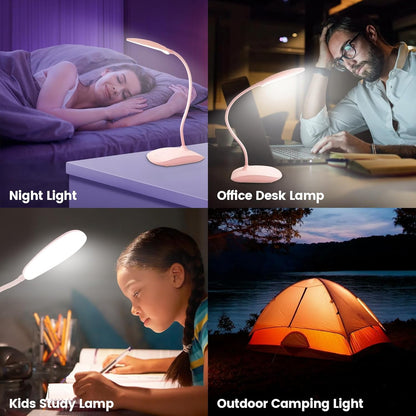 Battery Powered Desk Lamp, Portable Lamps Rechargeable 3 Color Modes Touch Control Stepless Dimming, Wireless Desk Lamp with 2000mAh, Small LED Table Light for Dorm Study Office Bedroom,Pink(2-PACK)