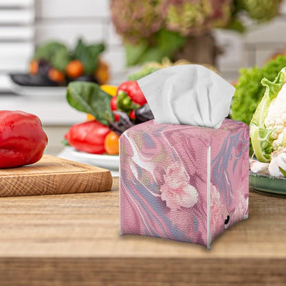 Marble Tissue Box Cover - Pink Faux Leather Tissue Holder - Decorative Cube Box
