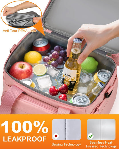 Pritent Lunch Box For Men Women Double Deck Insulated Lunch Bag For Men Woman Leakproof Expandable Cooler Bag with Adjustable Shoulder Strap for Work Picnic School(Pink,Medium)