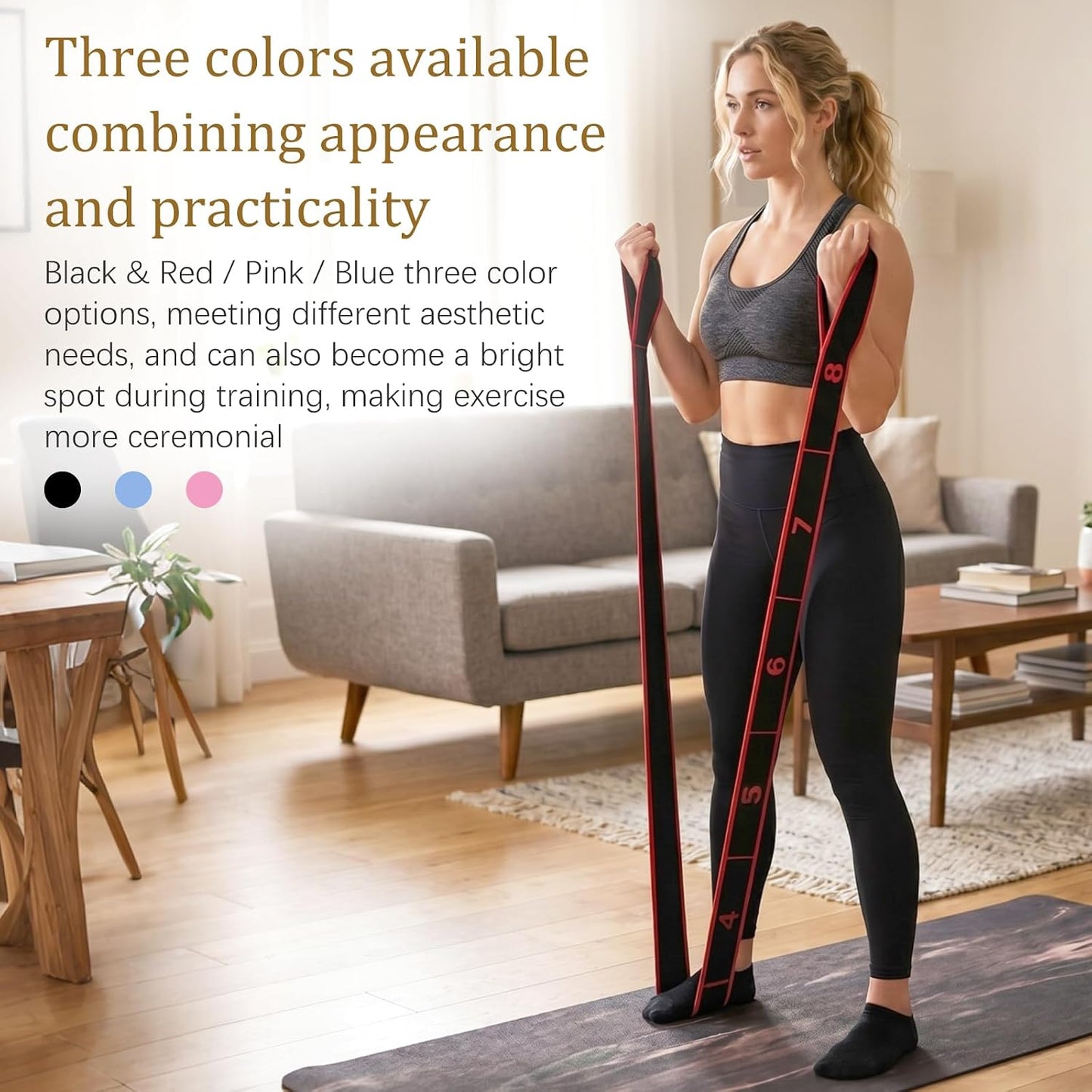 3-Pack Fitness Resistance Band 8-Section Numbered Elastic Resistance Band, Suitable for Pilates, Exercise and Resistance Training, Glute Training, Stretching and Yoga