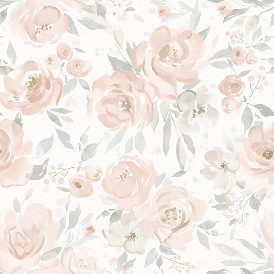 Ismoon Floral Peel and Stick Wallpaper Boho Pink and White Contact Paper Watercolor Stick on Wall Paper Removable Self Adhesive Vinyl Wallpaper for Bedroom Accent Wall Cabinet Decor 17.3x393in