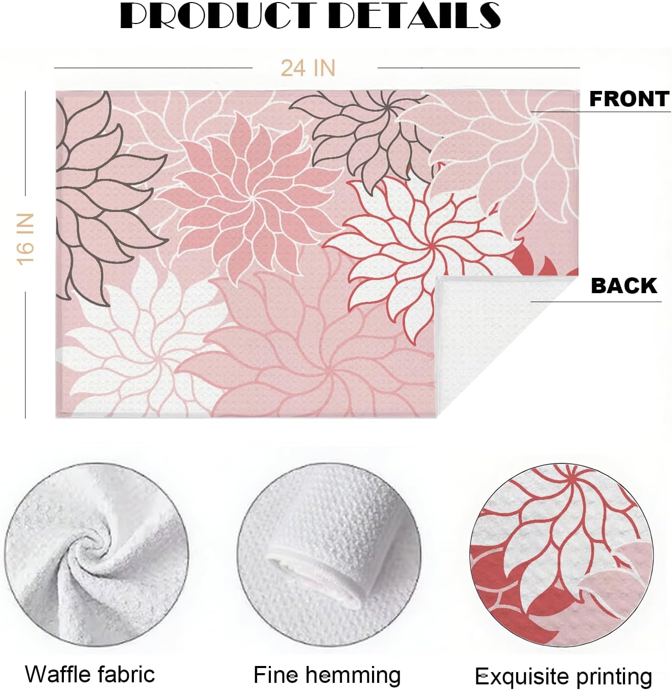 Boho Floral Abstract Waffle Towel, Flower Hand Towel for Bathroom Decor, 16x24 Inch Neutral Pink Flower Dish Tea Towel Decor for Kitchen/Bath/SPA,Gift for Friends.