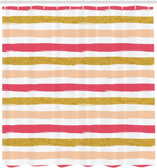 Ambesonne Abstract Shower Curtain, Horizontal Funky Stripes in Paintbrush Style Modern Colorful Illustration, Cloth Fabric Bathroom Decor Set with Hooks, 69" W x 70" L, Pale Peach