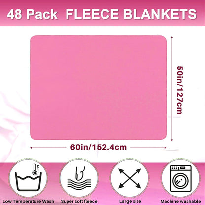 Newwiee 12 Pcs Bulk Fleece Throw Blankets 50'' x 60'' Oeko-tex Standard 100 Certified for Outdoor Wedding Guest Blankets Donation Homeless Sleepover Lap Pet Sofa, All Seasons Use (Pink)