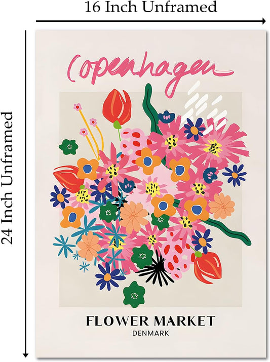 Copenhagen Flower Market Wall Art Pink Flower Pictures Abstract Matisse Art Poster Flower Market Canvas Wall Art Aesthetic Preppy Paintings Pink Matisse Canvas Danish Pastel Painting 16x24inch No