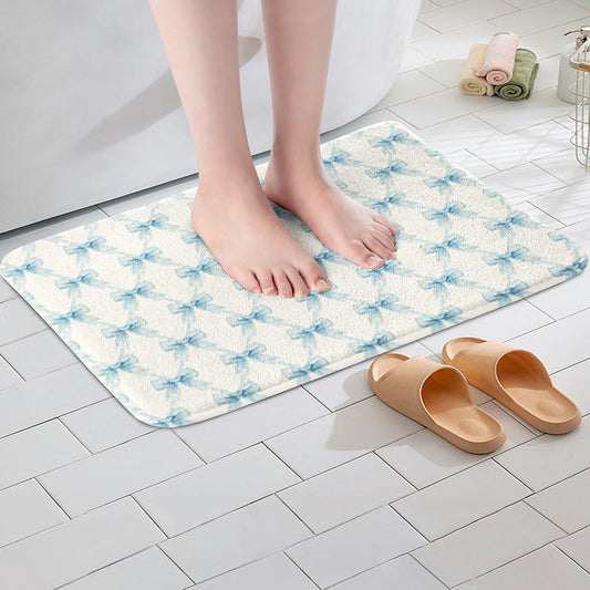 Erosebridal Cute Bow Bathroom Rug Non Slip Blue Bowknot Bath Mat for Bathroom Kawaii Princess Ribbon Bow Door Mat for Bedroom,Pink White Soft Lightweight Entrance Rug 16"x24"