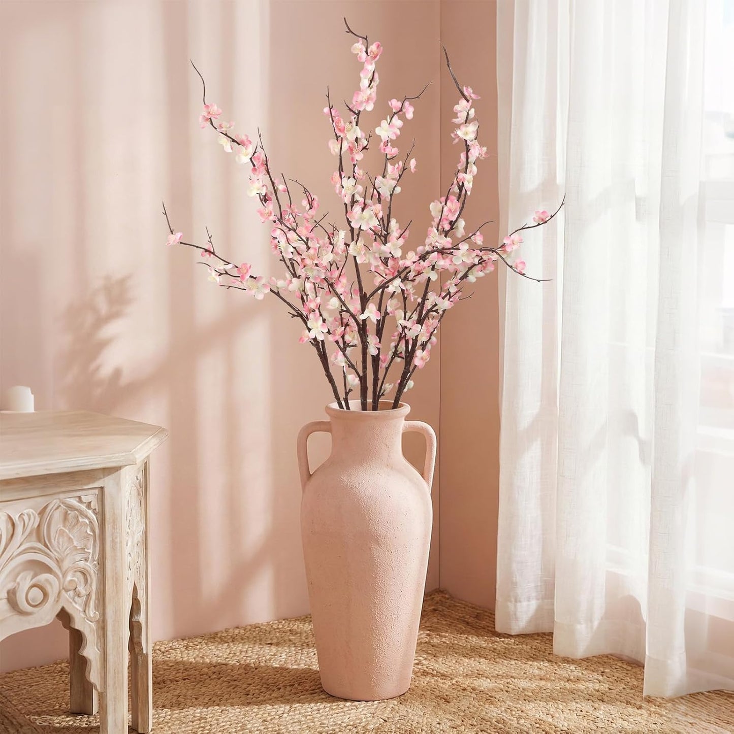38'' Artificial Cherry Blossom Branches 4PCS Pink Cherry Blossom Branches with Long Stems Faux Silk Flowers for Vase Spring Wedding Home Office Bedroom Party Table Centerpieces Decor (Pink)