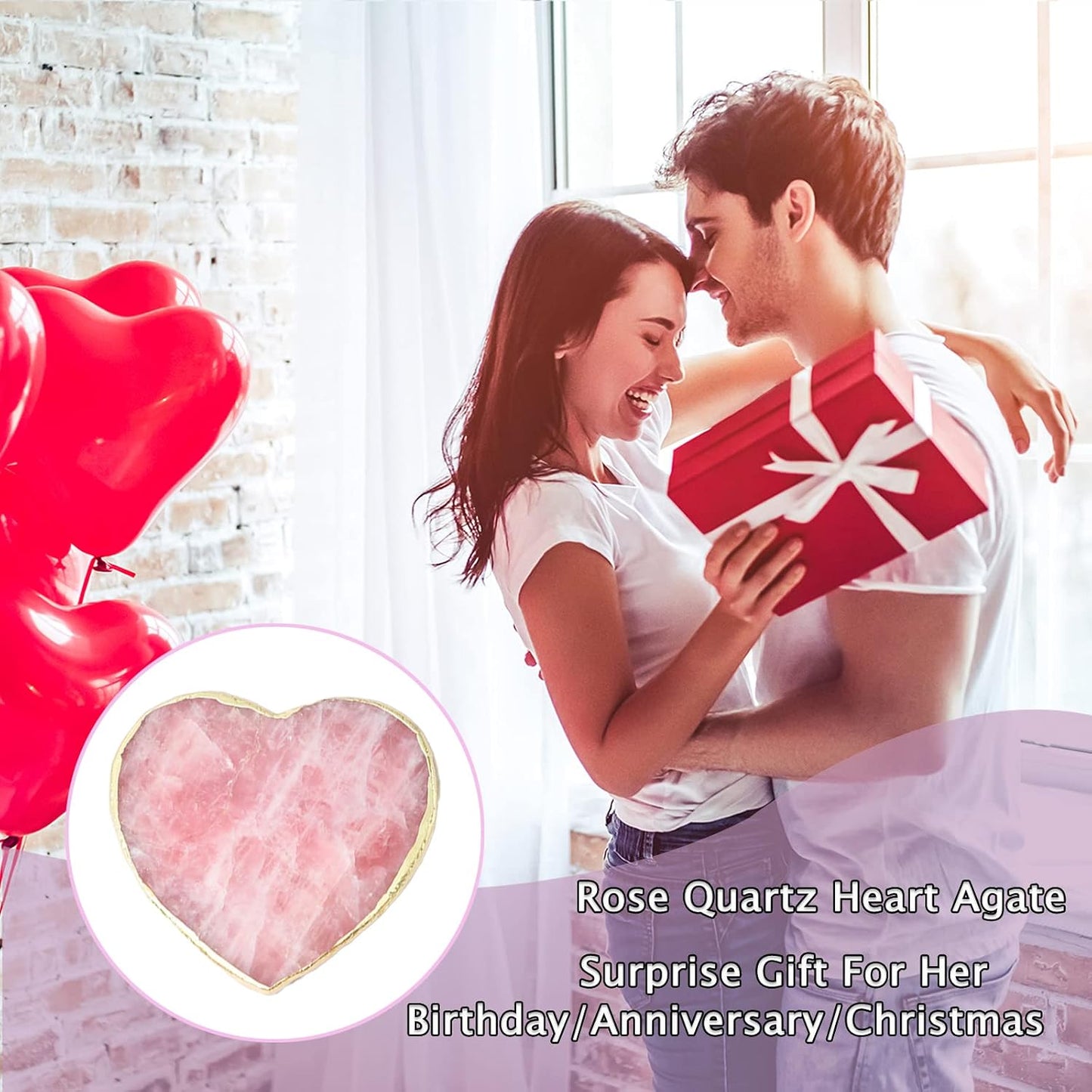 Rose Quartz Agate Heart Pink Geode Stone Drink Coaster Gift Box 1 Pcs, Crystal Decoration for Birthday, Christmas, Valentine's Day, Wedding, Coffee Table