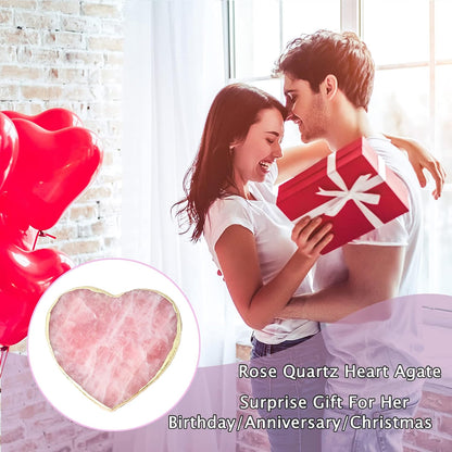 Rose Quartz Agate Heart Pink Geode Stone Drink Coaster Gift Box 1 Pcs, Crystal Decoration for Birthday, Christmas, Valentine's Day, Wedding, Coffee Table