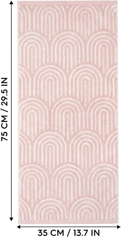 Artoid Mode 1 Pc Beige Pink Arched Stripes Jacquard Hand Towels for Bathroom, 100% Cotton Soft Absorbent Bathroom Decor Towels, 13.7 x 29.5 Inch