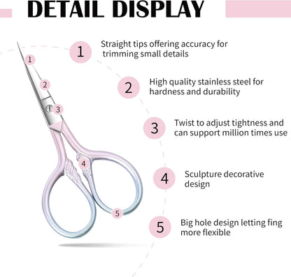 2 Pcs Eyebrow Scissors for Women, Professional Grooming Mini Scissors with Stainless Steel Straight Tip, 3.5 Inch Pink Small Scissors Beauty for Facial Hair, Eyebrows, Beard, Ear, Nose, Moustache