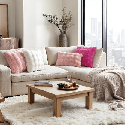 MIULEE Faux Fur Pillow Covers Thick Soft Plush Lumbar Throw Pillows Luxury Spring Valentines Day Home Decor for Couch Bed Chair Bedroom Living Room Sofa,12x20 Inch Pack of 2 Light Pink