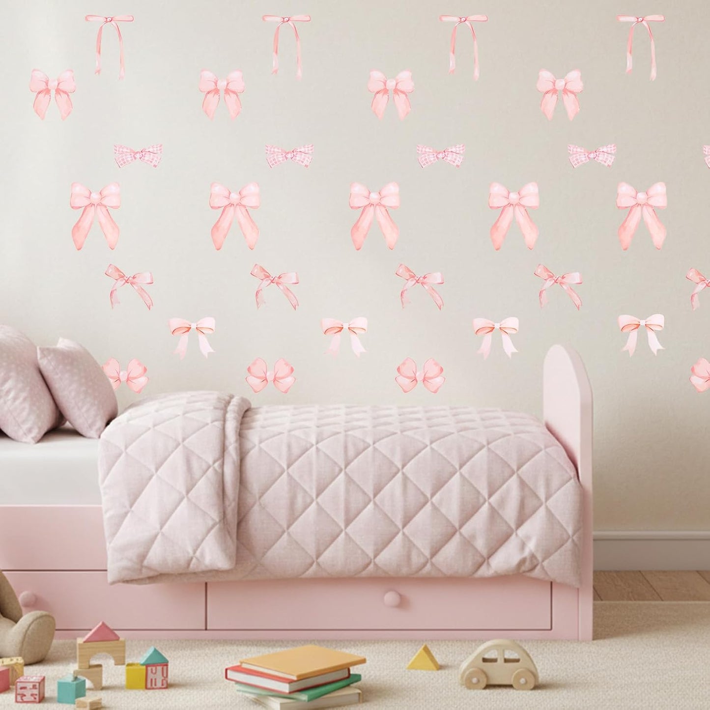 28 Pcs Pink Bow Wall Stickers, Bow Room Decor for Girls, Peel and Stick Wall Stickers for Girls Room Nursery Bedroom Bedroom (6 Size)