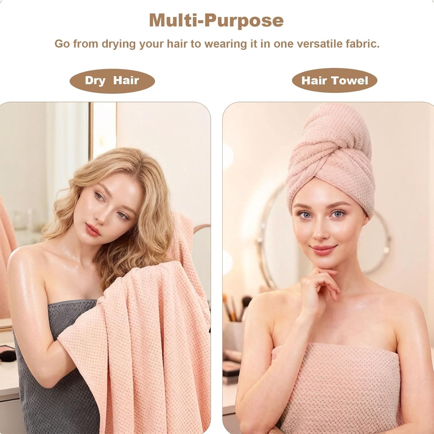 2 Pack Bath Towel Set, Bigger Size Waffle Bath Towel Set, Super Soft Highly Absorbent, Sturdy Quick Drying Towels for Bathroom, Gym, SPA, Yoga (2 Piece 27" x 55", 2 LightPink)