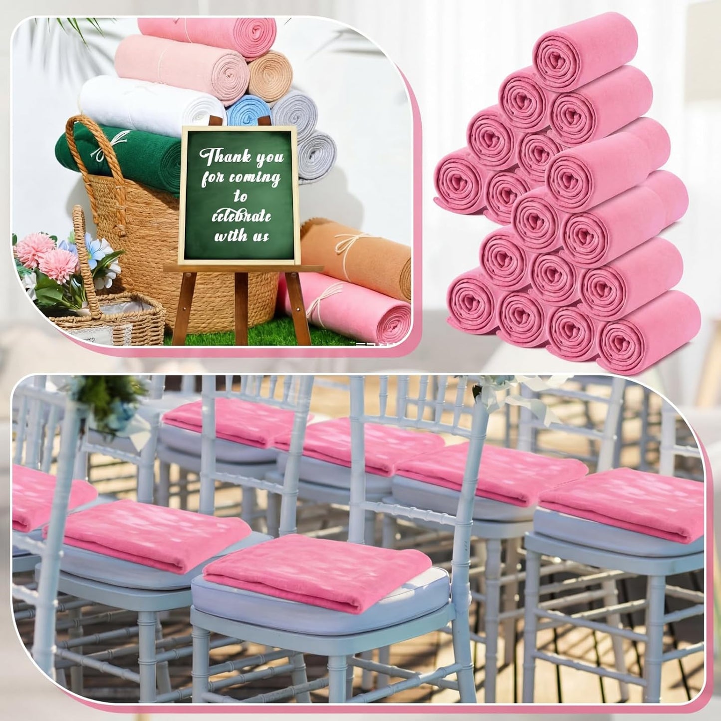 Newwiee 12 Pcs Bulk Fleece Throw Blankets 50'' x 60'' Oeko-tex Standard 100 Certified for Outdoor Wedding Guest Blankets Donation Homeless Sleepover Lap Pet Sofa, All Seasons Use (Pink)