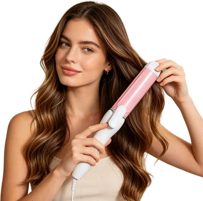 Ceramic 1.6 Inch Big Barrel Curling Iron, Produces Flawless Waves, Curling Iron for Use on Medium and Long Hair, 2 Heat Setting Curling Iron, Auto Shut-Off,Pink