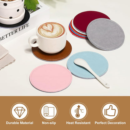 uxcell 5Pcs PU Leather Coasters, 4" Round Drink Coasters Heat Resistant Water Absorbent Non Slip Cup Mat for Home Office Kitchen Bar Coffee Table Housewarming Gifts Decor, Pink