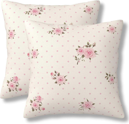 Floral Polka Dot Background Throw Pillow Covers Pink Roses Pillow Cover 20x20 Inch Set of 2 Shabby Chic Rose Flowers Pillowcase Square Cushion Cases for Couch Bed Sofa
