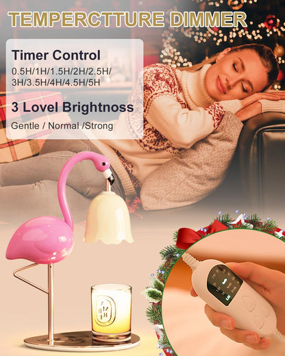 CODOGOY Fragrance Candle Warmer Flamingo Lamp with Timer, Dimmable, Halogen, Polished, Pink, for Home Decor 6.69 x11 x15.35 in