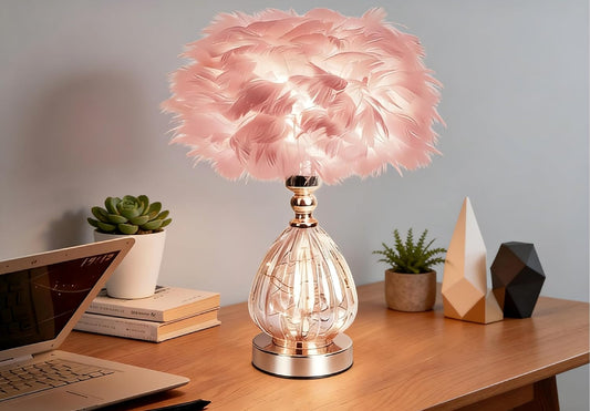 Feather Lamp with 3 Color Temperatures, LED Flicker-Free Soft Illumination, Modern Decor for Bedroom Home Office Desk, Pink