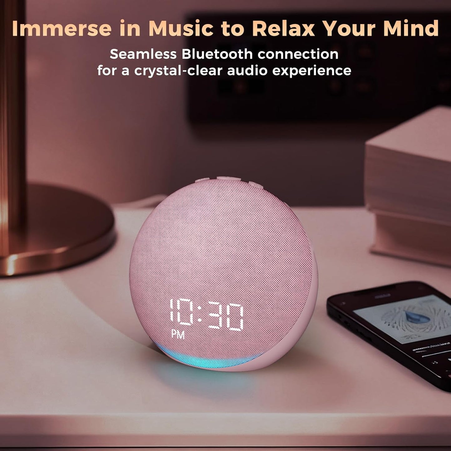 Acedeck Sound Machine Alarm Clock for Bedroom: 25 Natural Sleep Sounds - White Noise Machine for Adults Kids Baby - Gentle Wake Up Alarm with Bluetooth Speaker - Pink