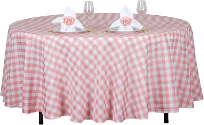 BalsaCircle 108-Inch Rose Quartz Pink Round Gingham Checkered Polyester Tablecloth Table Linens Wedding Party Events Decorations
