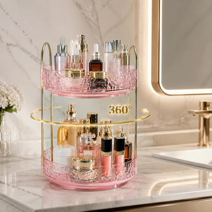 Fangoo 2 Tiers Pink Rotating Makeup Organizer for Vanity, 360 Spinning Skincare Organizers for Dresser Perfume Organizer Large Skincare Make up Storage Cosmetic Organizer for Bathroom Countertop
