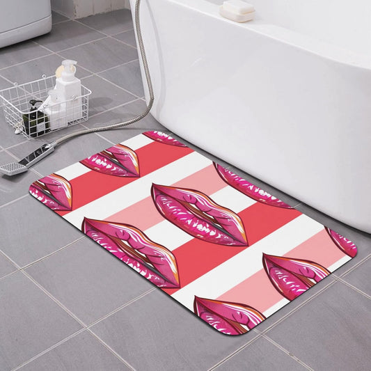 Pink Mouth Geometric Stripes Absorbent Bath Mat Non Slip Washable Doormat 19.7x31.5 in Quick Dry Shower Mat Thin Floor Rug for Bathroom Kitchen Entryway