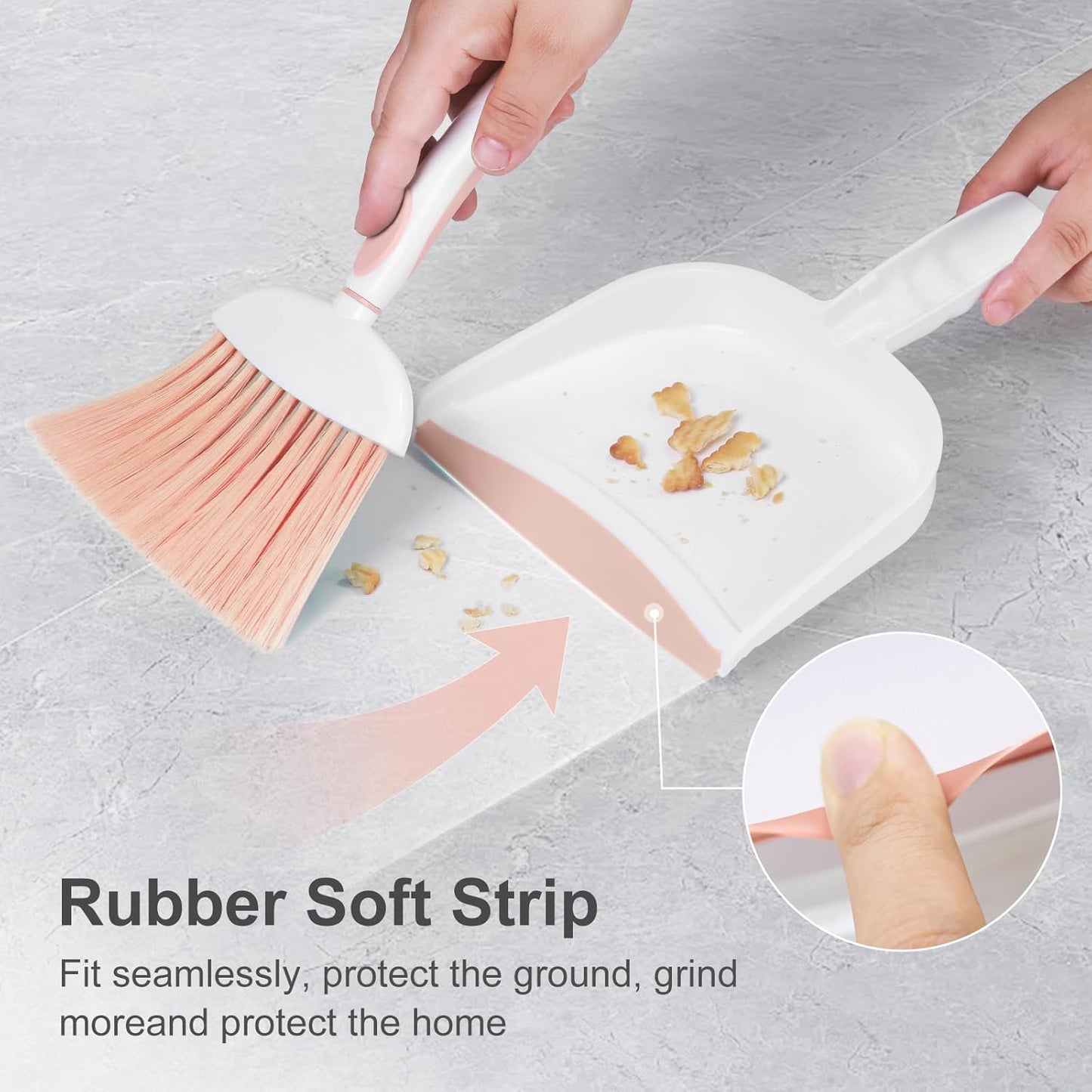 NACENA Small Dust Pan and Brush Set, Mini Broom and Dustpan Set Small Hand Broom and Brush Combo Dust Pan for Home Cleaning Drawers Desktop Sofas and Outdoor, Pink