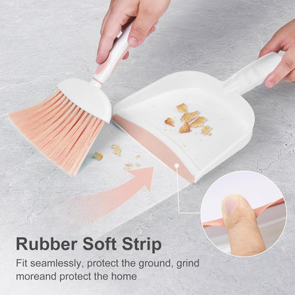 NACENA Small Dust Pan and Brush Set, Mini Broom and Dustpan Set Small Hand Broom and Brush Combo Dust Pan for Home Cleaning Drawers Desktop Sofas and Outdoor, Pink