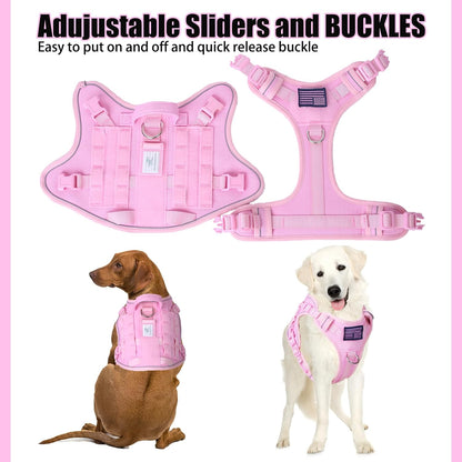BUMBIN Tactical Dog Harness with Laesh Set，No-Pull Service Fit Smart Dog Vest with Hook & Loop Panels,Adjustable Dog Vest Harness with Handle Pink M