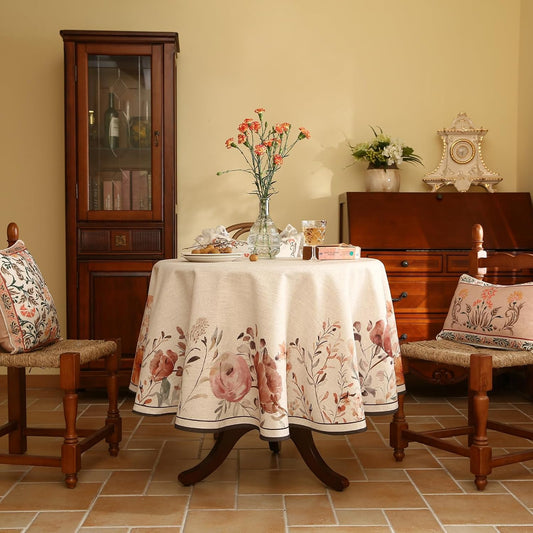 bilin gaier Designer French Round Linen Tablecloth,Diameter 55"-Sloosa | Vintage Elegant Beautiful Pink Table Cloth,Floral Pattern,Decoration,Heavyweight,Dining,Tea Party,Kitchen,Thanksgiving