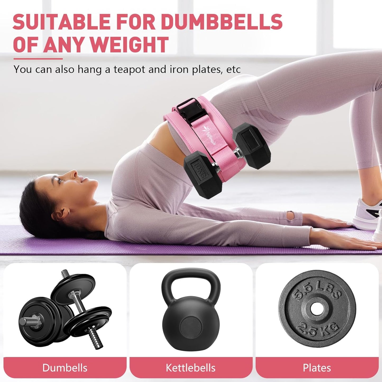 Hip Thrust Belt for Dumbbells & Barbells, Premium Leather Non-Slip Glute Bridge Pad for Booty & Lower Body Workouts, Adjustable Weight Belt for Women Home Gym Training