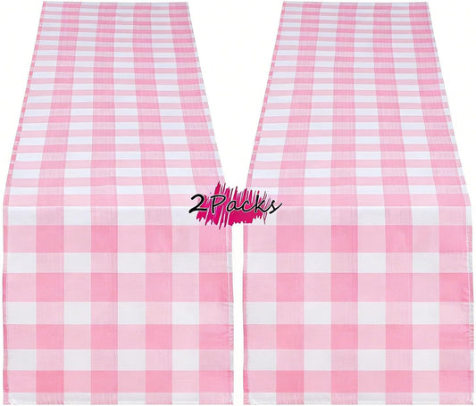 B-COOL Pink Plaid Table Runner Checkered Fabric Cover 13x108 Inch 2 Packs Table Cloths Centerpieces Valentines Party Picnic Decorative Gingham Rectangle Pink and White Checkered Linen Decorations