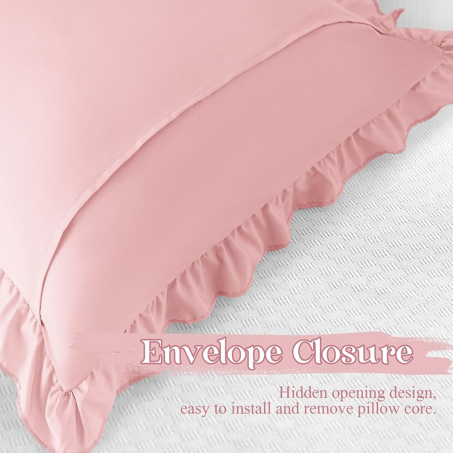 KKJIAF Light Pink Lumbar Pillow Covers 14x36 Inch Set of 1, Microfiber Ruffled Pillow Shams, Ruffle Sham Pillow Covers Lumbar Pillow Case for Couch Bed Livingroom