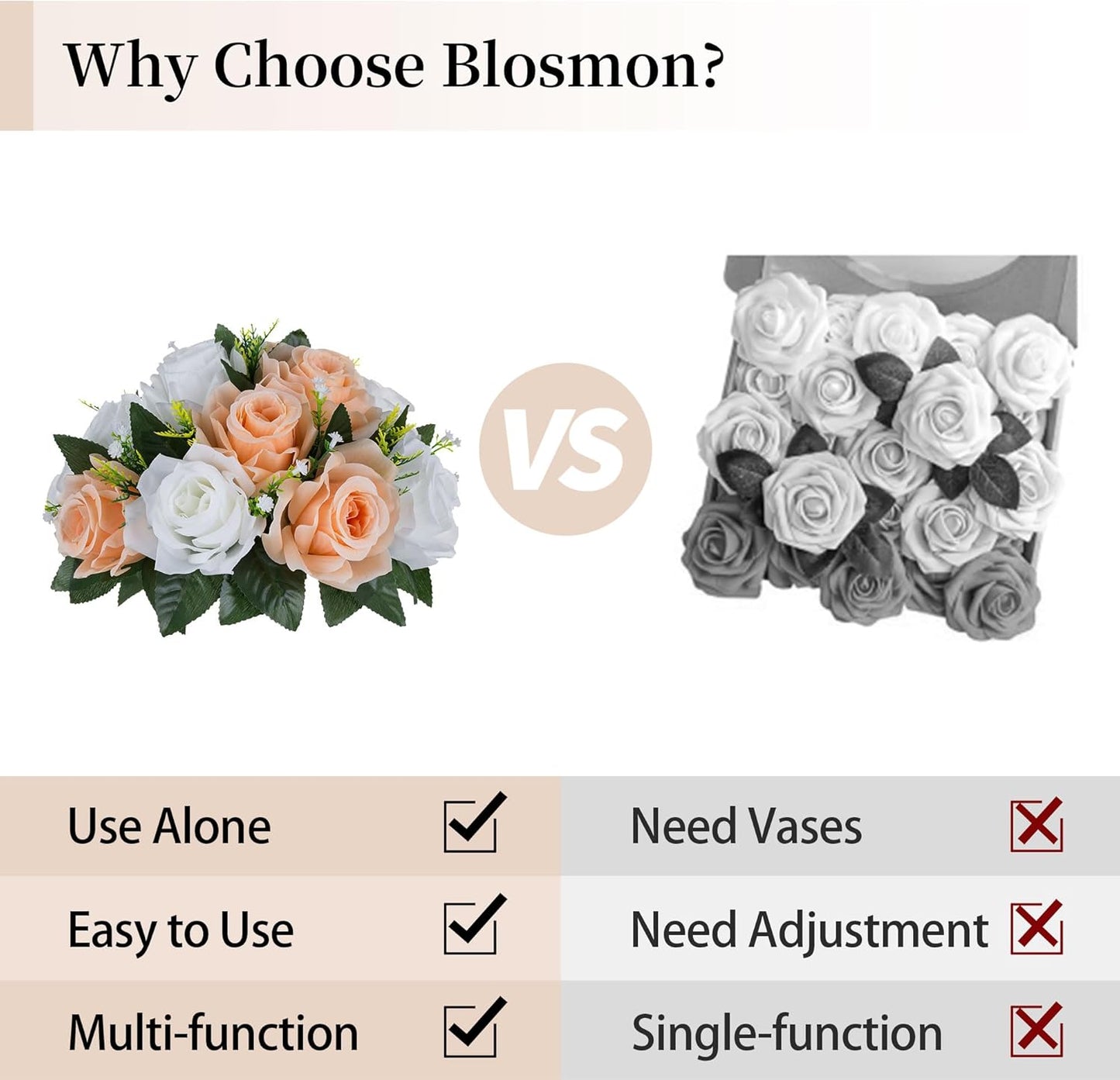 BLOSMON Flower Ball Centerpieces for Tables: 2pcs Peach Fuzz Fake Rose | 9.5 Inch Kissing Balls Floral Arrangement for Home - Artificial Silk Bouquet with Base Home for Wedding Party DIY Decoration