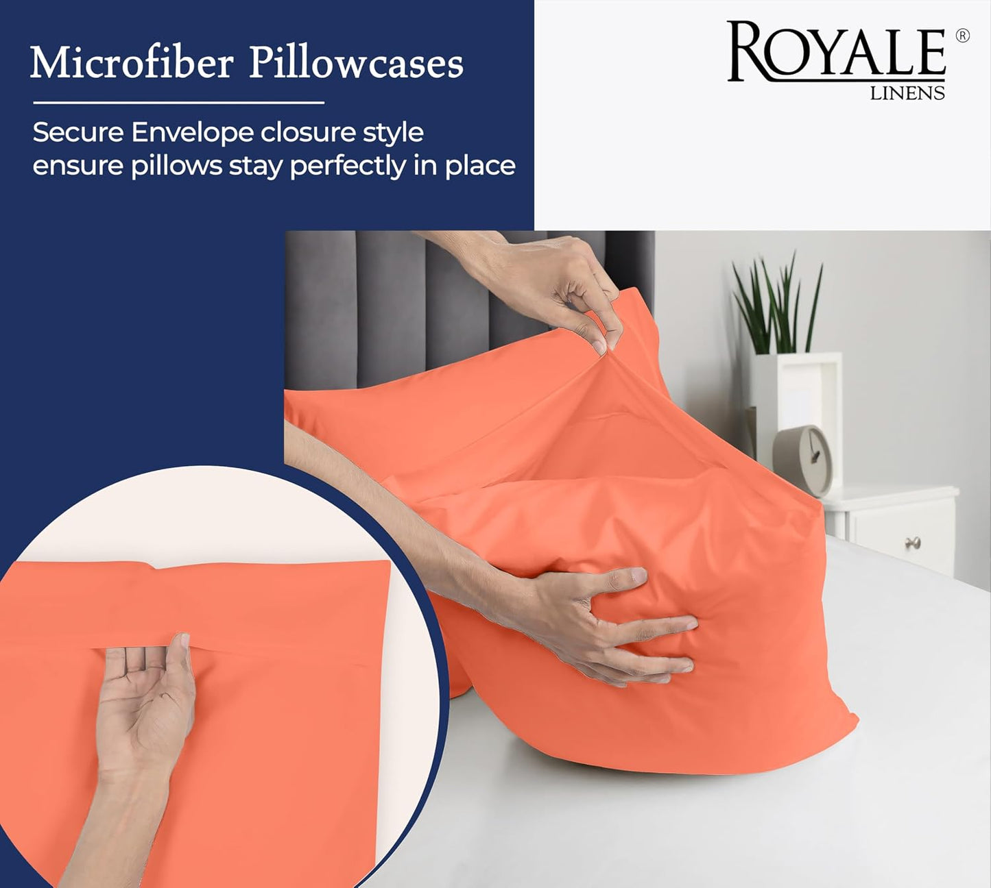 Royale Linens Queen Pillowcase Set of 2 - Bed Pillow Cover - 20" x 30" - Coral Pillowcases - 1800 Brushed Microfiber, Wrinkle & Fade Resistant - Soft & Cozy- Queen Size Pillow Case (Coral)