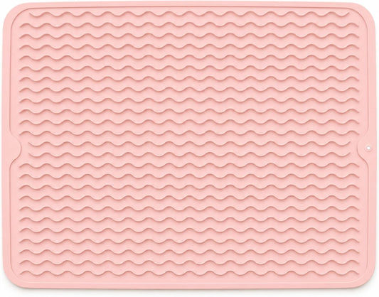 Silicone Drying Mat 16 × 12 – Pink Rose Non-Slip Sink Mat for Kitchen Counter, Heat-Resistant Food-Grade Dish Pad, Easy-Clean Multipurpose Drawer Liner (Pink Rose, 16" x 12")