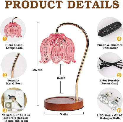 Funistree Flower Candle Warmer Lamp with Timer, Dimmable Candle Lamp Warmer, Christmas Birthday Gifts for Women Mom Her, House Warming for Home Decor, Lotus Wax Warmer for Yankee Candles-Pink Lily