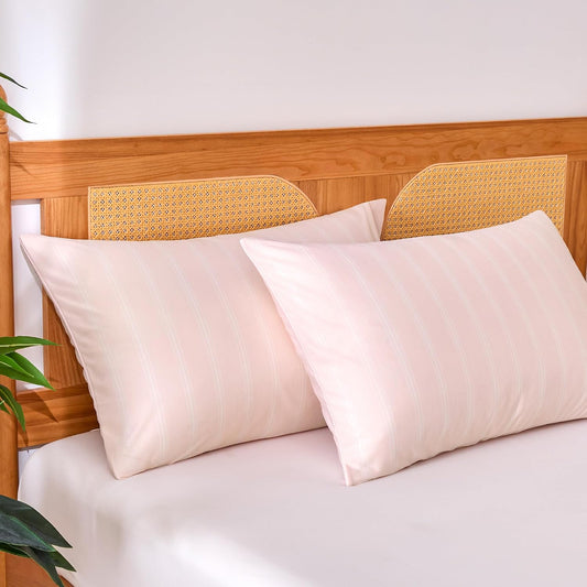 Amazon Basics Stripe Cooling Pillow Cases for Hot Sleepers, Soft Cooling Pillow Covers with Envelope Closure, 20" x 26", Standard, Pink, Pack of 2