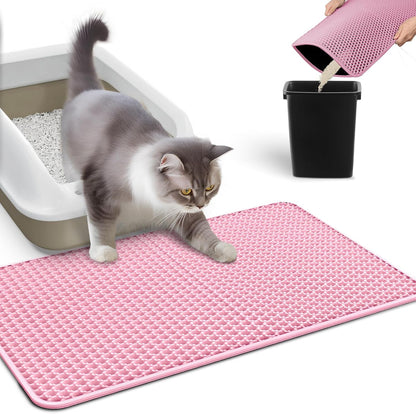 Cat Litter Mat - 23.2'' x 14.6'' Small Litter Trapping Mat, Easy to Clean Litter Box Mat, Waterproof, Urine-Proof, Non-Slip, Cat Toilet Training Systems Accessories, Pink