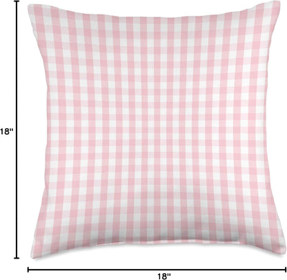 White and Light Pink Pastel Color Gingham Check Throw Pillow