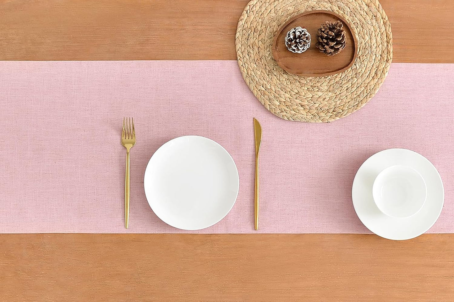 Wracra Linen Table Runner, Burlap Pink Table Runners 90 Inches Long | Rich Woven Linen Blend Fabric, Machine Washable, Rustic Farmhouse Handcrafted Table Runner for Dresser Dining Table Decor