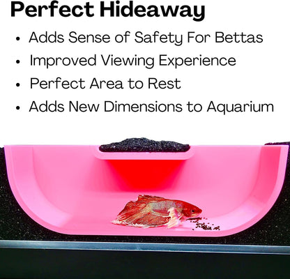 Underground Tunnel Hideout Cave | Aquarium Hide for Small Fish & Shrimp | Viewing Betta Fish Rest Hammock Enrichment Toy | Tank Accessories Decorations Toys Decor (Pink)