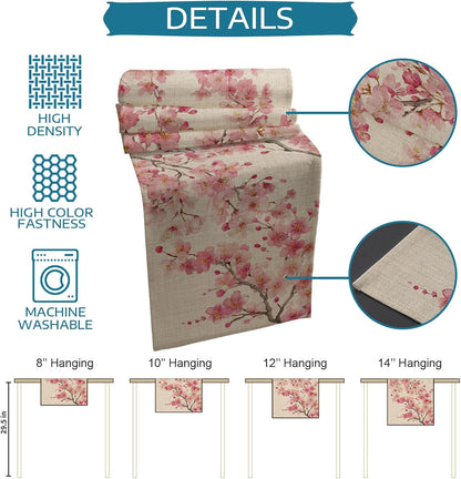 Table Runner 60 Inches Long, Peaches Branches Decorative Table Runner for Party Wedding Home Decor, Farmhouse Spring Botanical Pink Flowers Dresser Scarves for Bedroom Kitchen Tables Decor 13x60 Inch