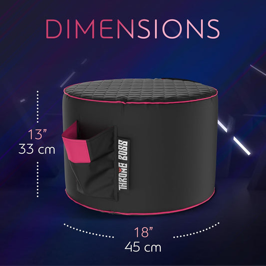 Throne Boss Gaming Footstool - Cover ONLY No Filling - Matching Bean Bag Chair Pouf/Ottoman - Round Gamer Foot Stool Footrest with Drink Holder (Pink)